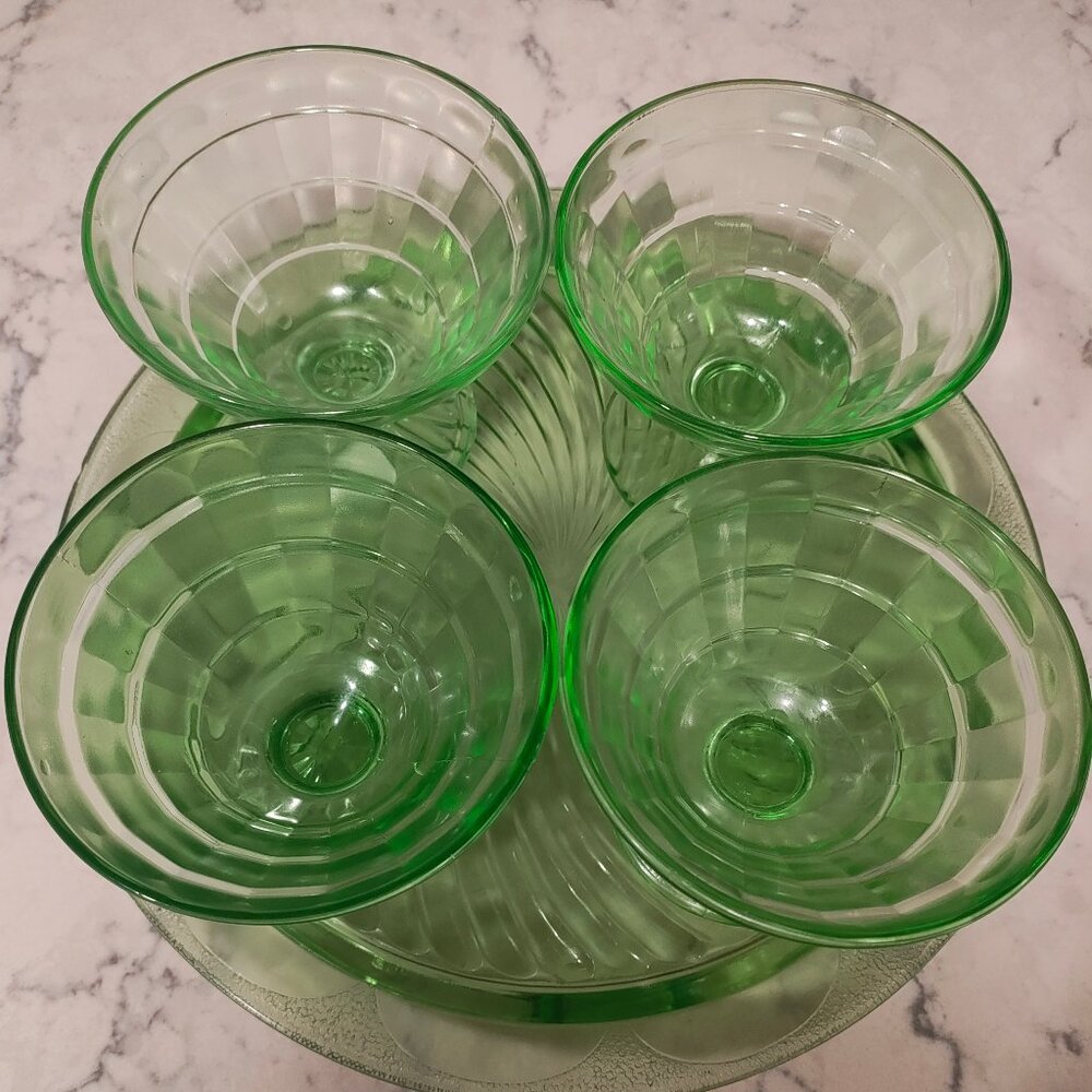 Vintage Depression Uranium Glass - Dessert Service